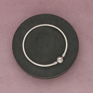 pandora sterling silver moments charm holder bangle bracelet size 7.25in